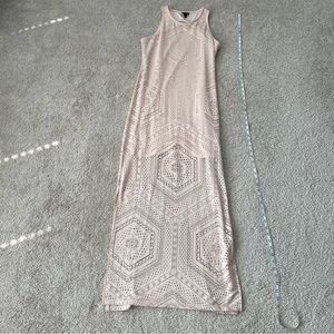 Nude laser cut overlay dress